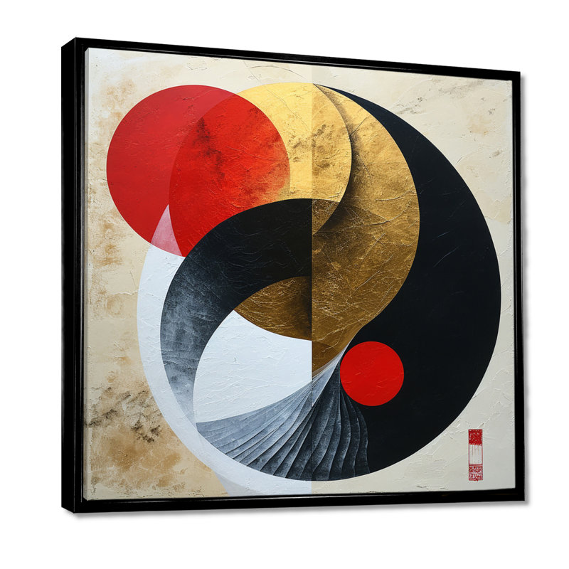 Art mural Ying Yang, Toile avec cadre flottant noir, H 16 po x l 16 po x P 1 po