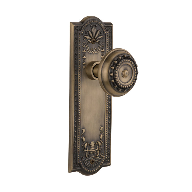 Meadows Plate with Meadows Door Knob, Antique Brass, 2.375"