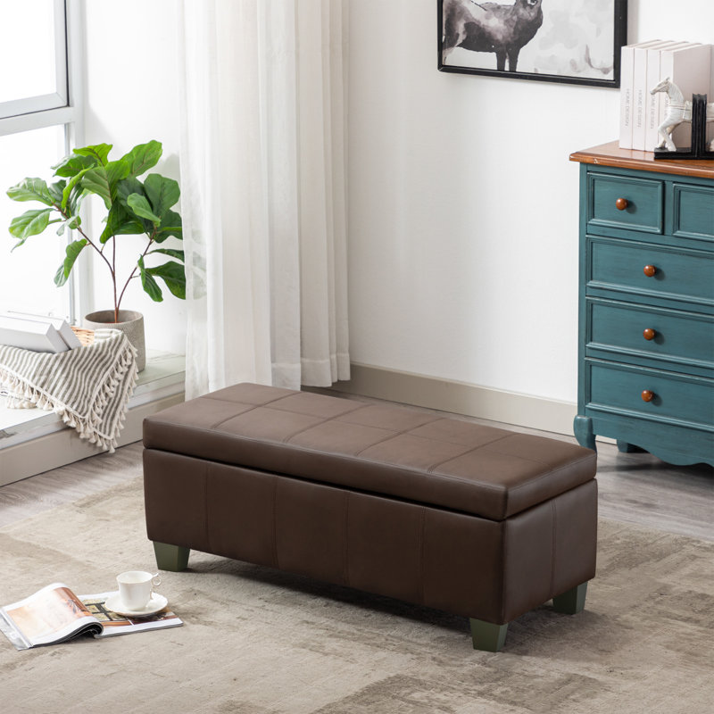 Repose-pieds de rangement rectangulaire avec charnière de sécurité Demingo, Brun