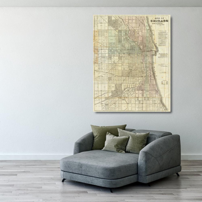 Carte de Chicago en 1857, H 35 po x l 28 po