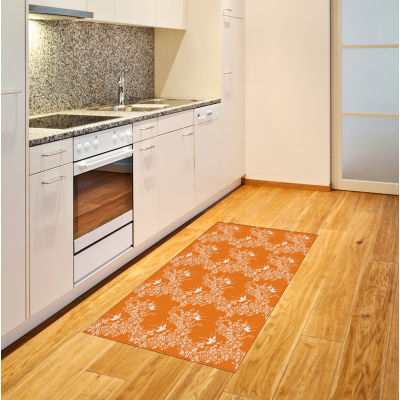 Orange High Density Long Fiber Poly Threads Decorative Area Rug Carpet, Rectangle 4' x 5'8"