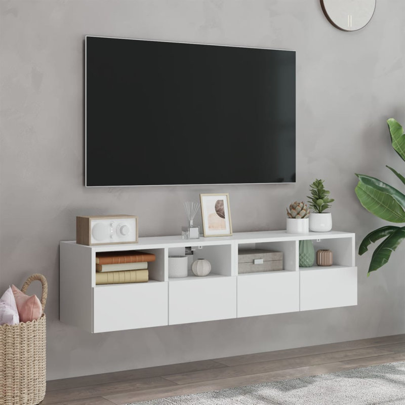 30cm x 30cm-2 piece TV wall cabinet made of wood, 30cm x 30cm, 11.8" H x 47.2" W x 11.8" D, White