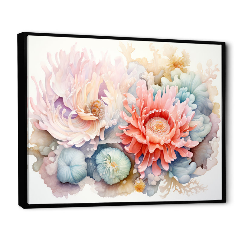 Plantes géantes anémone I - art mural floral salon, H 24 po x l 32 po x P 1 po, Cadre flottant noir