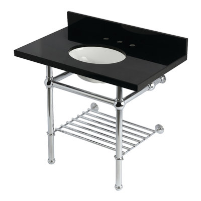 Évier de console Kingston Templeton 36 "avec pieds en laiton (8 pouces, 3 trous) Kingston Gran KVPK3630KBB1 Kingston, granit noir / chrome poli