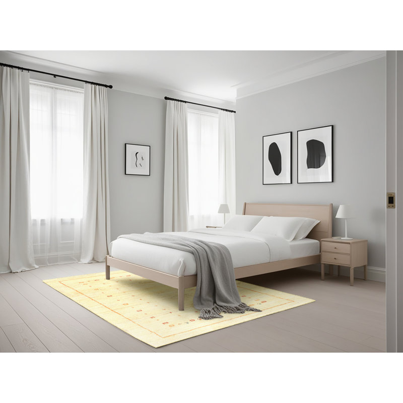 Tapis de zone jaune contemporaine, Rectangle 5 pi x 7 pi