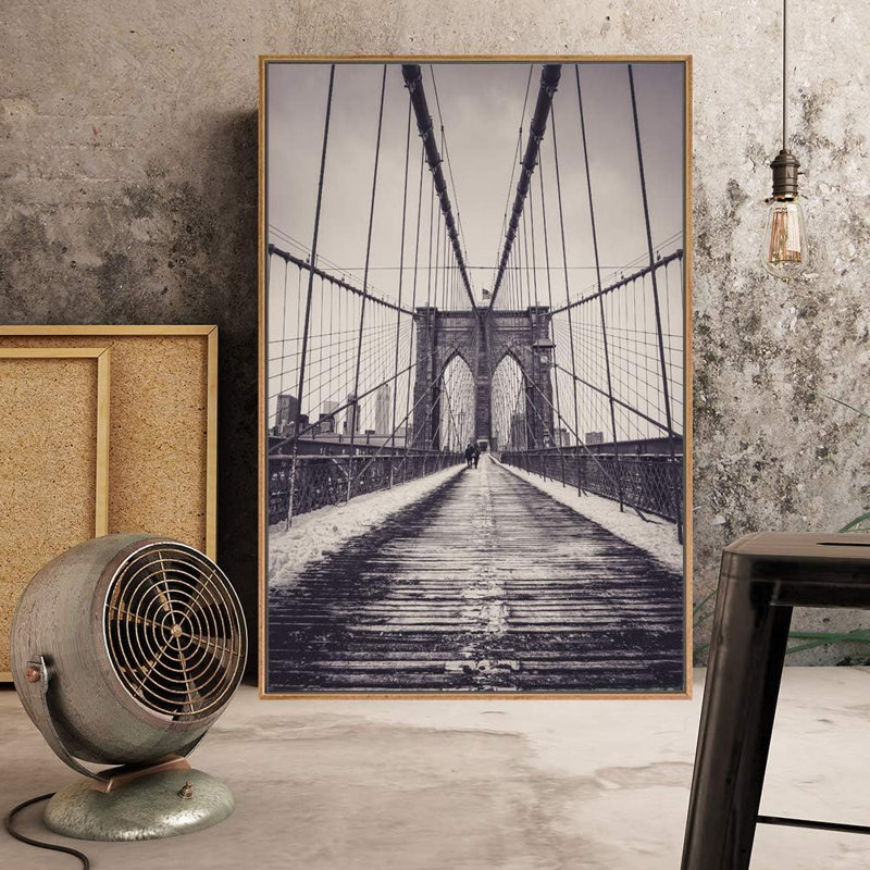 Brooklyn Bridge Black and White Framed Canvas Print, 16" x 24"