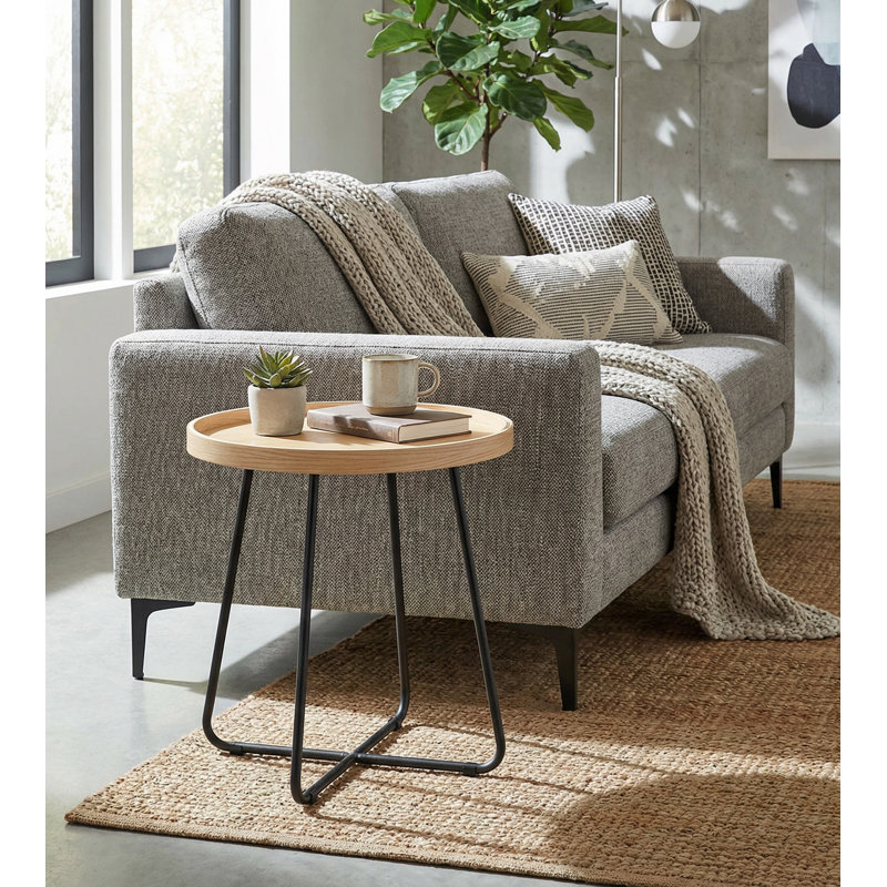 Tray Top Cross Legs End Table, Black, Natural Wood