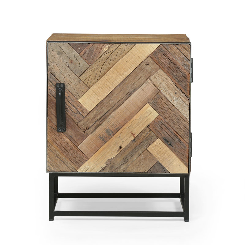 Table de chevet en bois 17,5 "avec 1 armoire et cadre