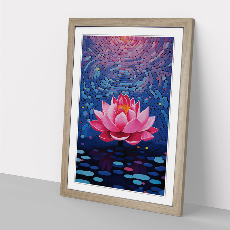 XYZ-FRM-V1223-4343 Lotus Flower Op - Single Picture Frame Print on Wood, Oak, 34cm H x 25cm W x 2cm D