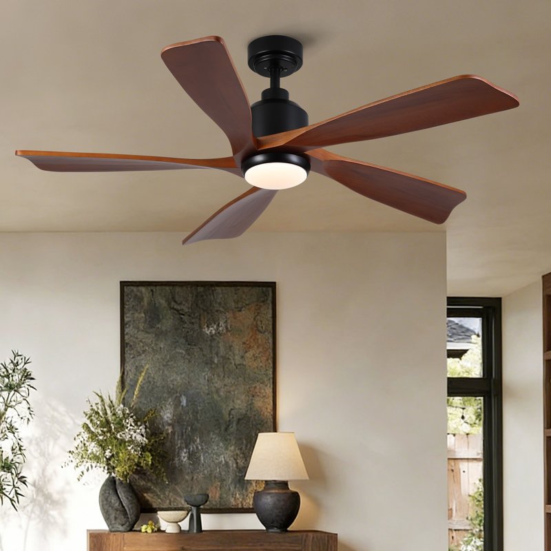 Ventilateur de plafond à hélice avec pales 5 lumières HomeGrain, Noir, Noyer