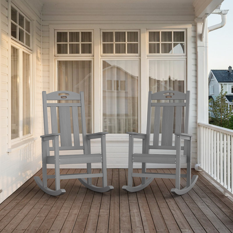 Outdoor Patio HDPE Rocking Adirondack Chair, Gray
