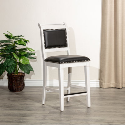 Upholstered Counter Stool with Solid Wood Frame