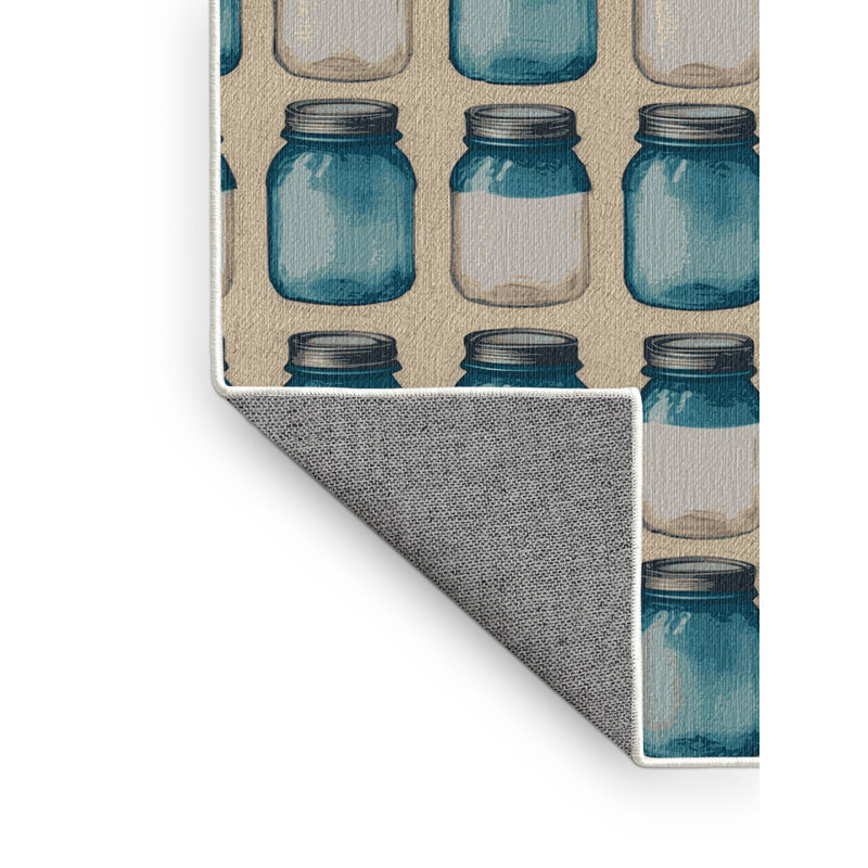 Washable Mason Jars Farm Area Rug, Square 7'