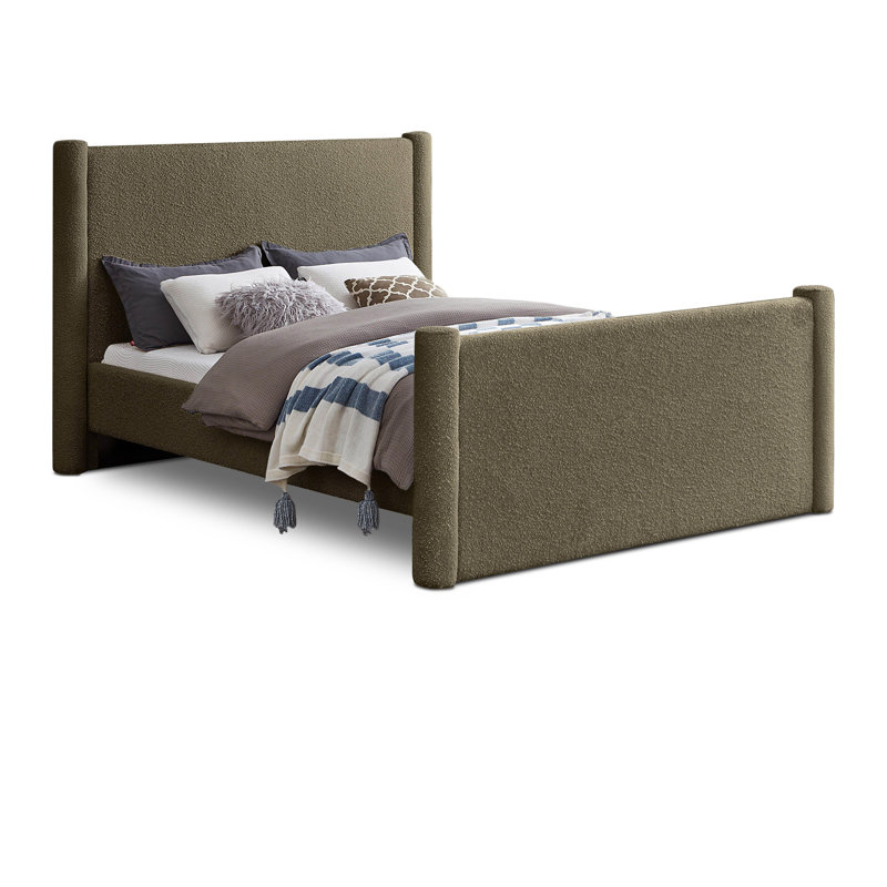 Elias Upholstered Platform Bed, King, Olive Green Boucle Fabric
