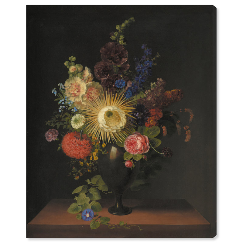 Vintage Floral Vase with Roses and Cactus Canvas Wall Art, 20" x 16"
