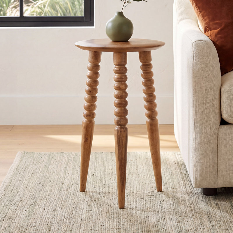 Lessing Round Solid Mango Wood End Table, Brown