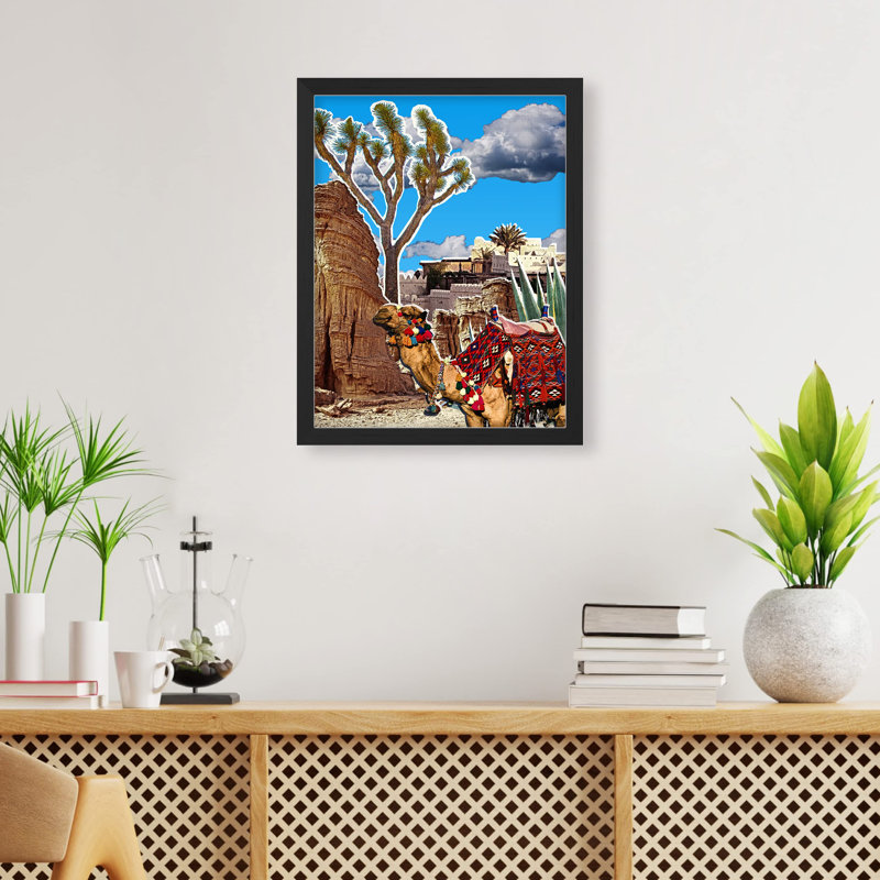 " Comic Book Style Camel In Desert Clouds ", Black