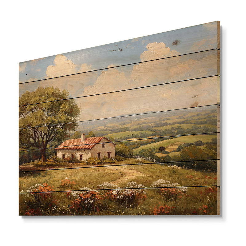 Texas Ranch Horizon I - Paysage moderne, art mural en bois sur bois de pin naturel, H 34 po x l 44 po