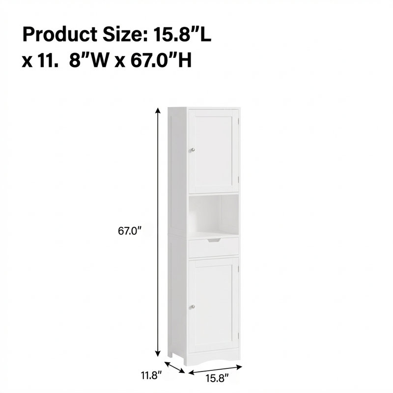 Tall Bathroom Storage Cabinet with Adjustable Shelves, Two Doors, and One Drawer