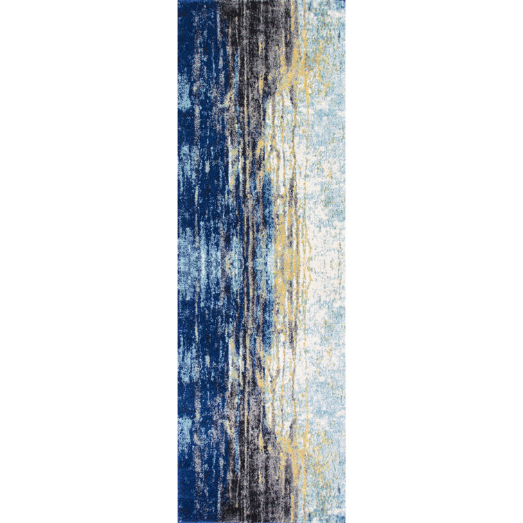 Melanarka Abstract Power Loom Performance Blue Rug