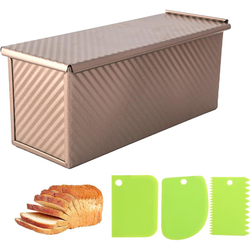 Bread Pan, Non-Stick Rectangle Pullman Loaf Pan With Lid, Long Sourdough Bread Loaf Pan For Homemade, Deep Bread Tin With Dough Scraper Cutter