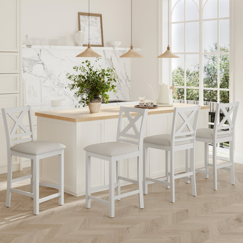 Tabouret de bar et de comptoir en X avec dossier en X, Grey White, 4