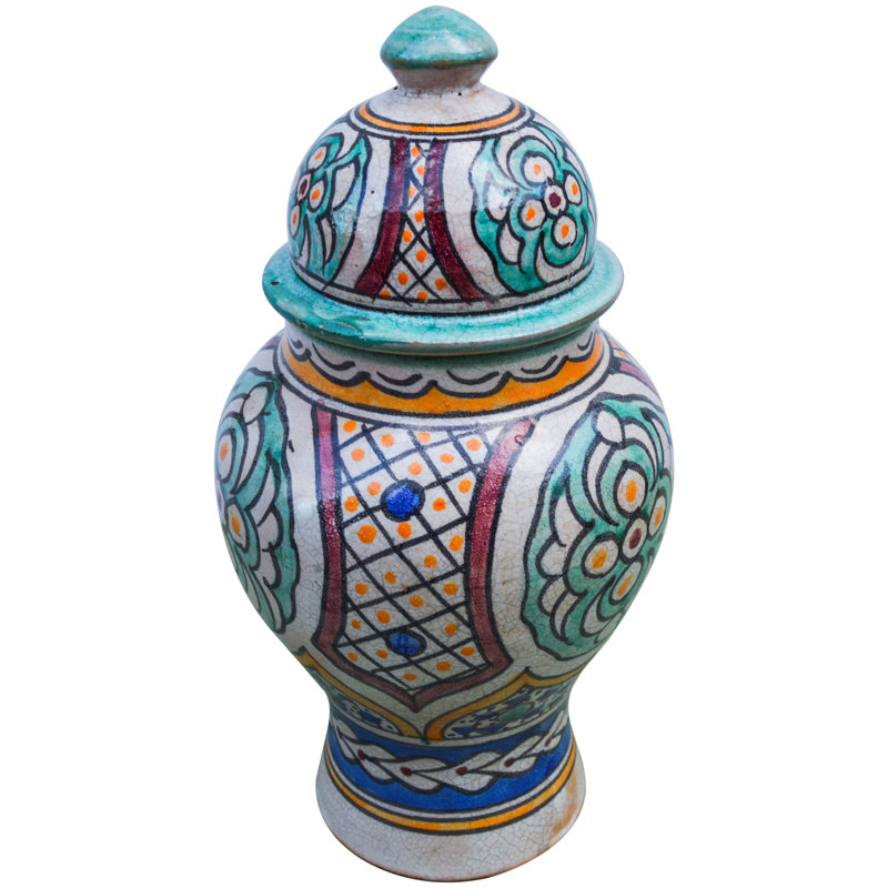 Pot intérieur / extérieur en céramique turquoise / orange 11,5 po