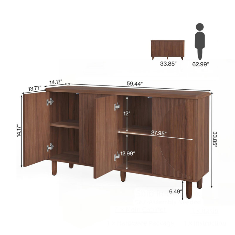 Buffet moderne avec rangement spacieux et portes élégantes en demi-cercle, parfait pour les maisons contemporaines