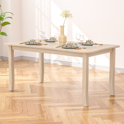 Table de salle à manger de 63 po en bois massif, table de cuisine en bois avec coin rond sécuritaire, table de salle à manger de style campagne moderne pour 4 à 6 personnes