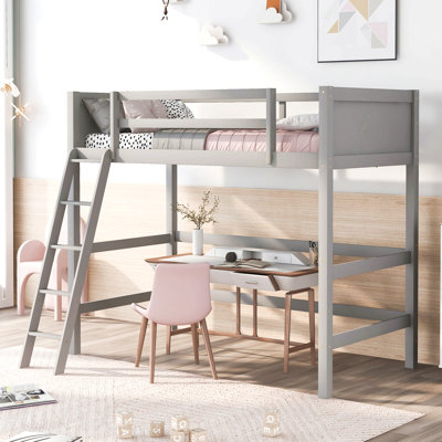 Lit mezzanine simple en bois massif avec échelle