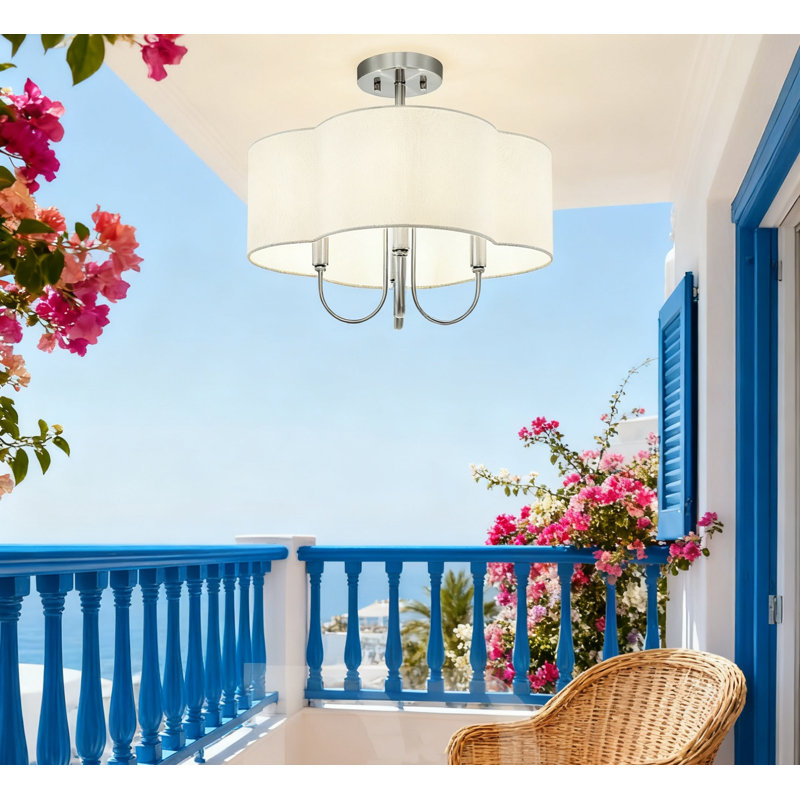 Plafonnier vintage semi-encastré avec abat-jour en tissu quadrilobe, lustre en nickel brossé à 4 lumières pour la chambre à coucher du couloir de l'entrée de la cuisine