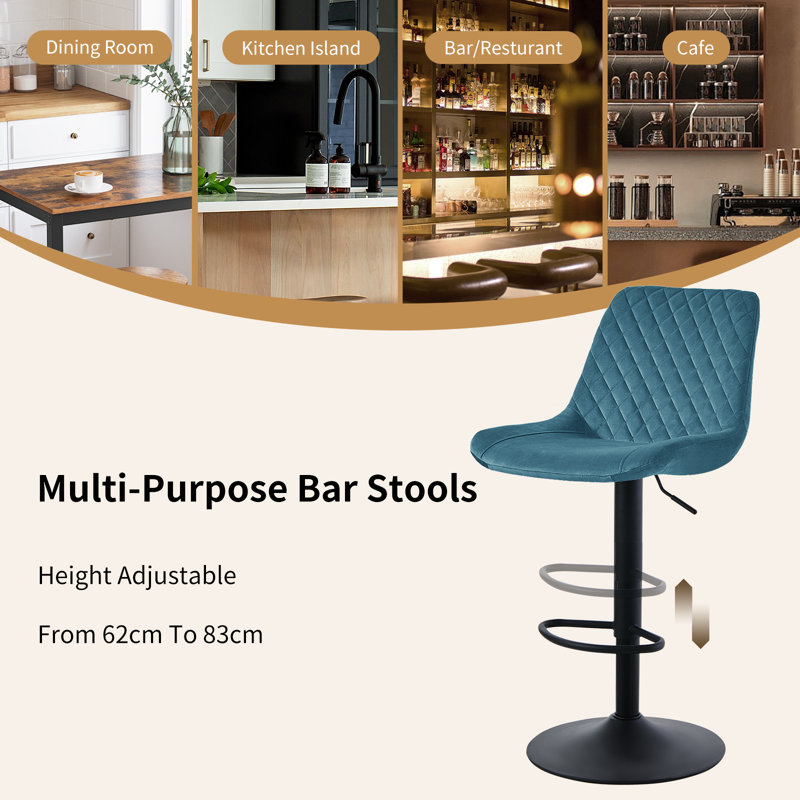 Heckscherville Height Adjustable Swivel Bar Stool, Teal