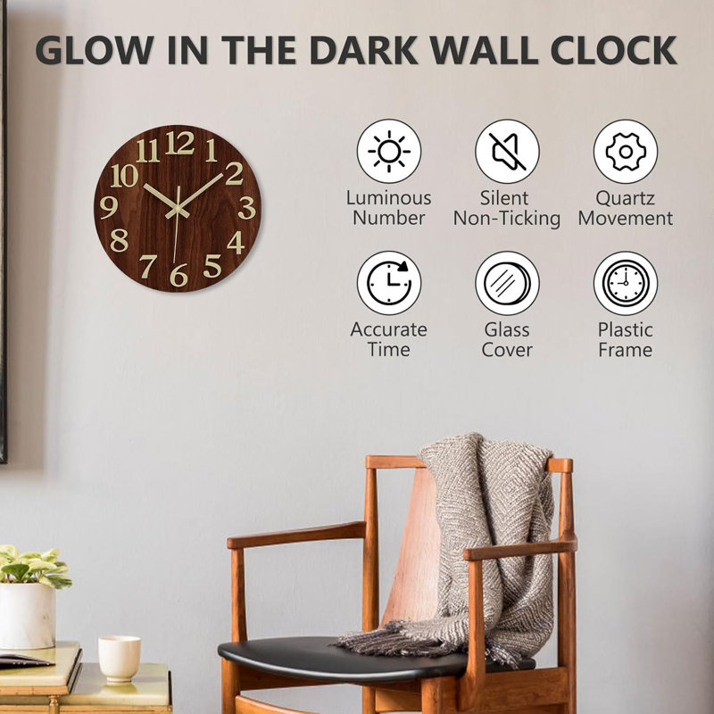 Horloge murale 12 po Glow In The Dark