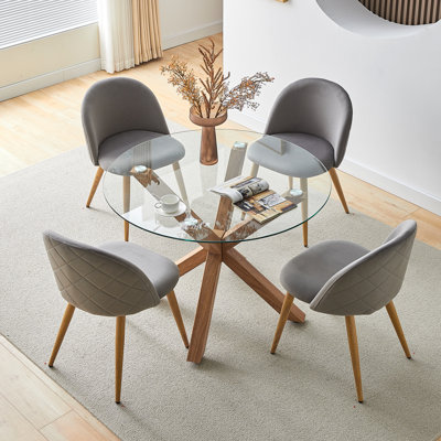 Round Glass Top Metal Base Dining Table