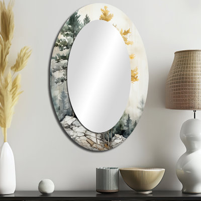 Décor de miroir mural ovale Forest Minimalisme Guardians II - jaune