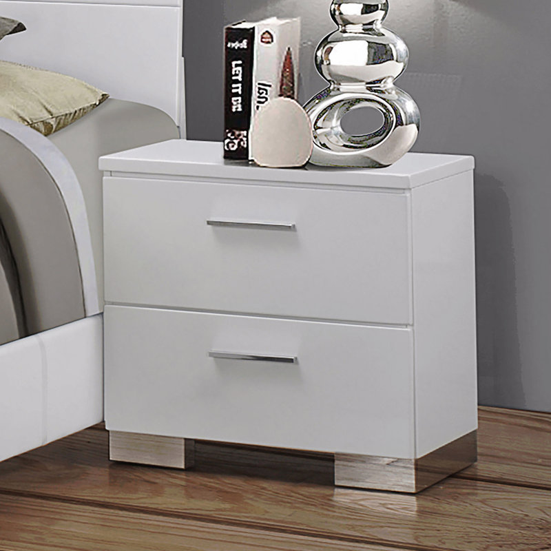 2-Drawer Nightstand In White High Gloss Finish