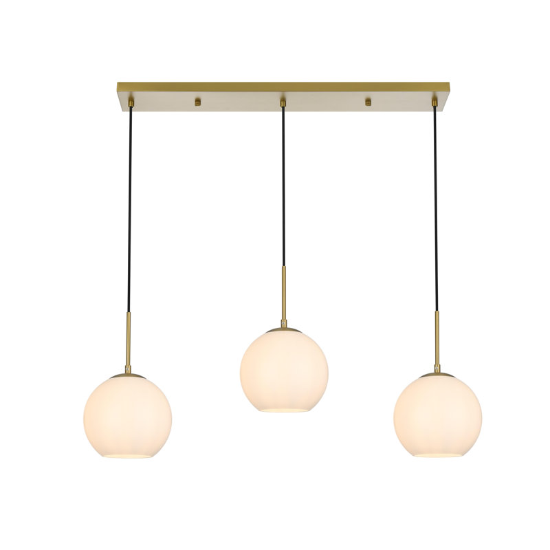Snead 3-Light Globe Kitchen Island Pendant, Frosted White, Gold