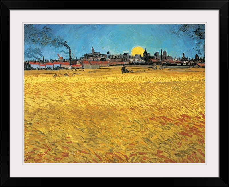 « summer evening, field blé at coucher du soleil, 1888 » par vincent van gogh, reproduction d’art, Toile