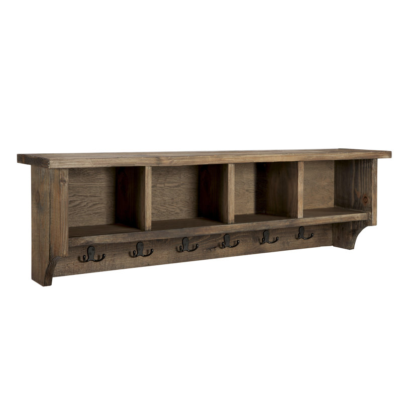 Alezzi 48-Inch Solid Wood Entryway Wall Mounted Coat Rack with Storage Cubbies, Natural Finish, Includes 6 Hooks and 4 Cubbies, Fully Assembled with French Cleat for Easy Hanging, Supports up to 40lbs