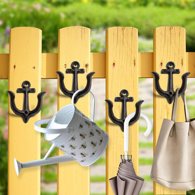 Decorative Wall Hooks Mounted Antique Shabby Chic Metal Cast Iron Nautical Anchor Design Hooks Hanger, Vintage Rustic Cast Iron Wall Hooks,Screws Included (Brown Anchor 4Pcs)