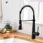 Robinet d'évier de cuisine moderne noir avec rétractable, fabrication étanche, extérieur facile à nettoyer, température et volume d'eau réglables, option d'installation rapide