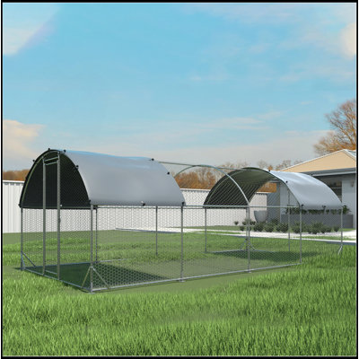Large Metal Chicken Coop Upgrade Three Support Steel Wire Impregnated Plastic Net Cage, Oxford Cloth Silver Plated Waterproof UV Protection, Duck Rabbit Sheep Bird Outdoor House 9.2'W X 24.9'L X 6.5'H