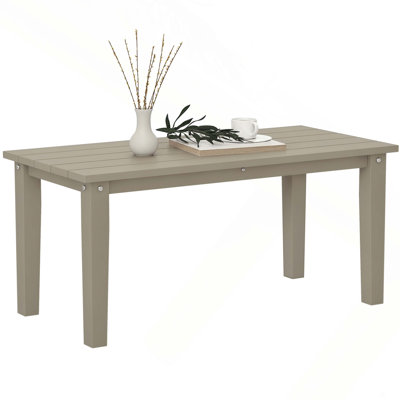 Outsunny HDPE Outdoor Coffee Table, Rectangle All-Weather Patio Coffee Table, Slatted Outdoor Patio Table For Garden, Balcony, Backyard, Brown