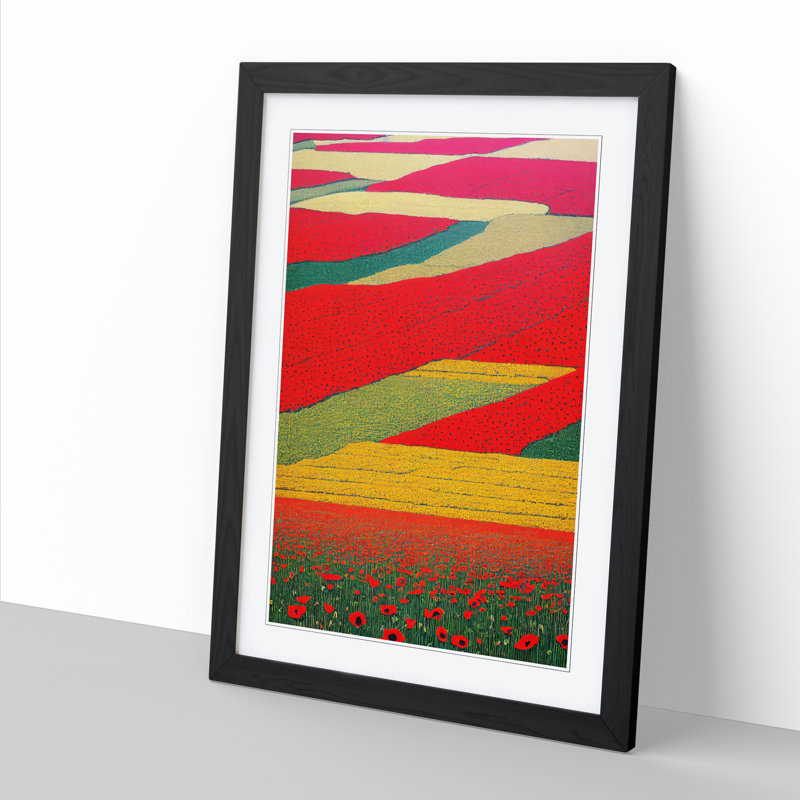 Poppy Field Landscape - Picture Frame Print, 64cm H x 46cm W x 2cm D, Walnut