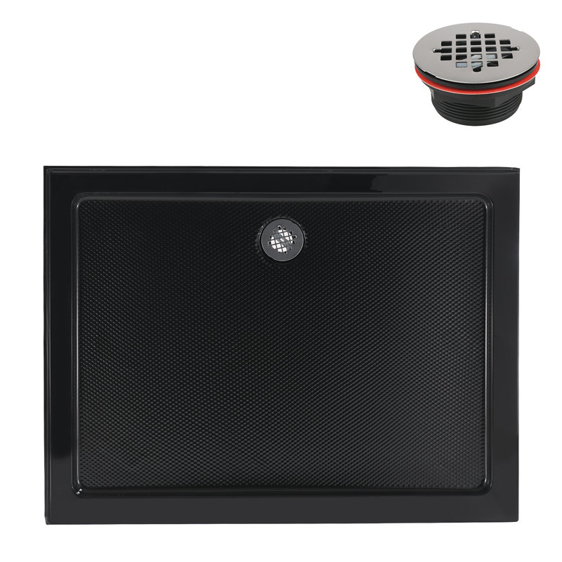 Streamline 48 in. x 34 in. Corner Acrylic Shower Base in Glossy Black with Right Drain, Drain Included, Right