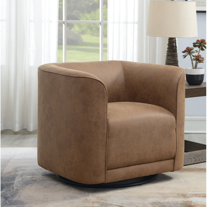 Fauteuil demi-tonneau pivotant en polyester 33 po Cordoba, Similicuir brun Badlands
