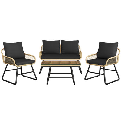4-Piece Patio Furniture Conversation Set with Boho Table & Loveseat & 2 Conversation Chairs