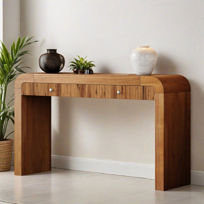 Table d'entrée en bois massif de 54,32 po, console avec 2 tiroirs, table de canapé multifonctionnelle convenant au salon et au couloir