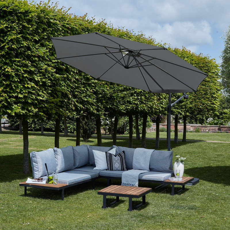 Rechard Garden Corner Sofa Set with Parasol, Grey