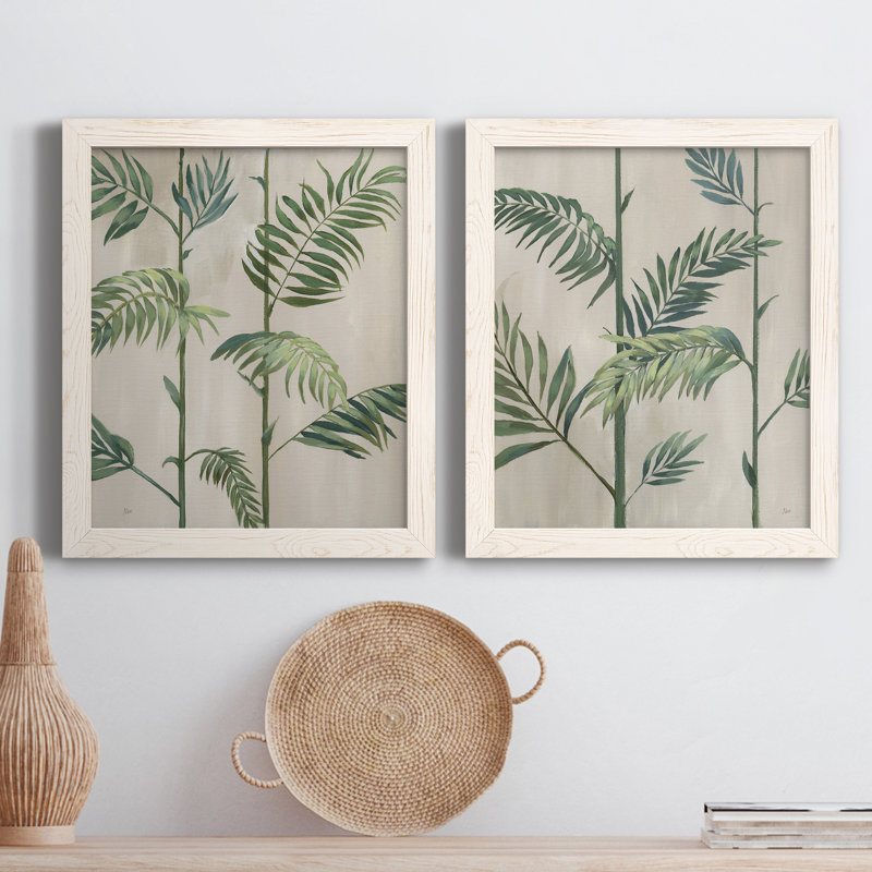 Modern Fronds II - ensemble de 2 peintures sur toile encadrées, H 24 po x l 36 po x P 1,5 po, Encadrement beige